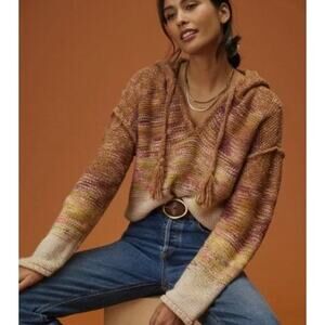 Pilcro Anthropologie Sz XL Knit Hoodie Sweater Wool Blend Boho Oversized Cozy